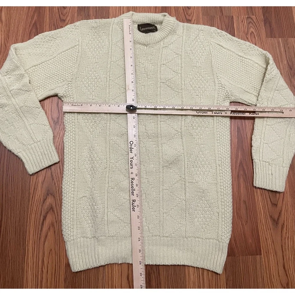 Lahmar Sweater Mens Small Fisherman Knit Cream Aran Cable Wool Blend